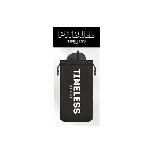 Black sunglasses case with 'Pitbull Timeless Miami' branding