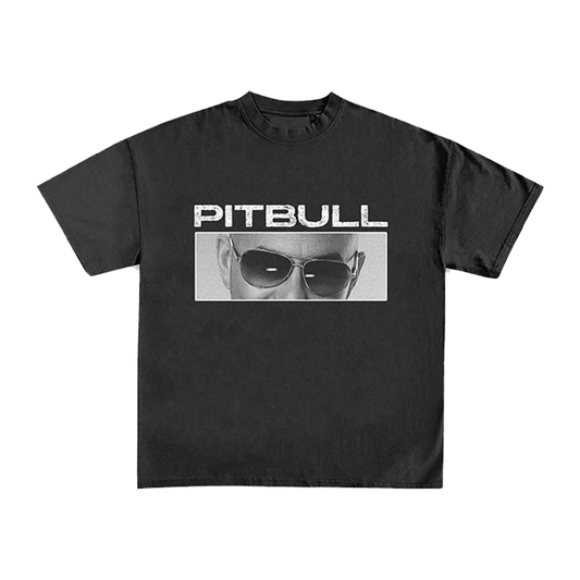 Black t-shirt with Pitbull Sunglasses and PITBULL text in white
