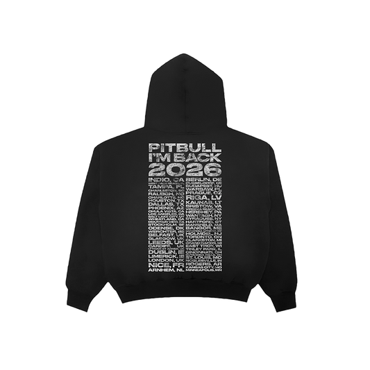 Black hoodie with Pitbull I'm Back 2026 tour dates