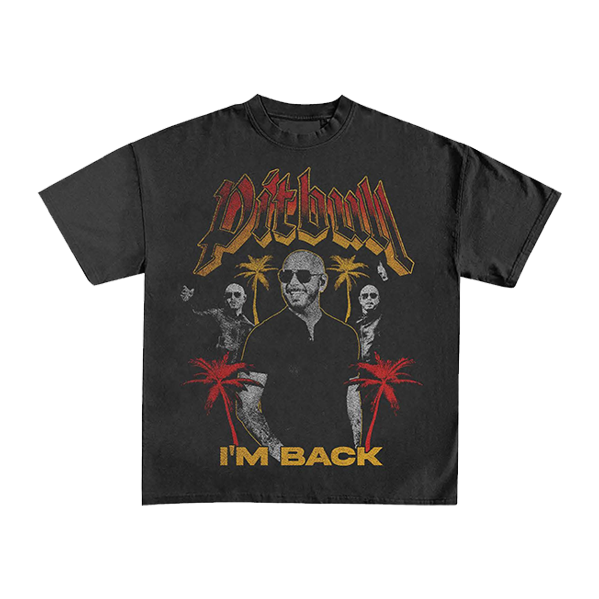 Black t-shirt with Pitbull graphic and Pitbull logo with I'm Back