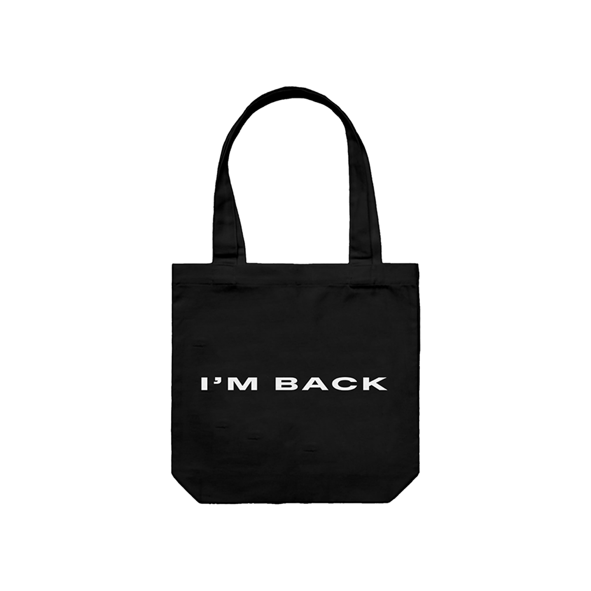 Black tote back with I'M BACK text
