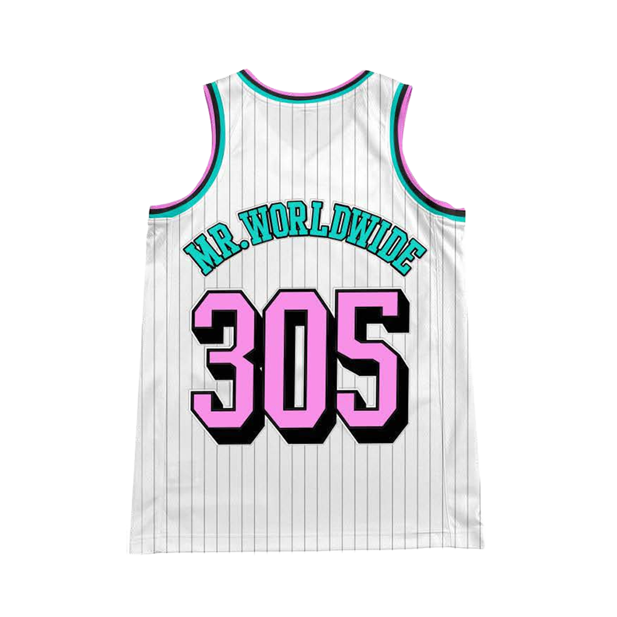 White basketball jersey with 'Mr. Worldwide' and number '305